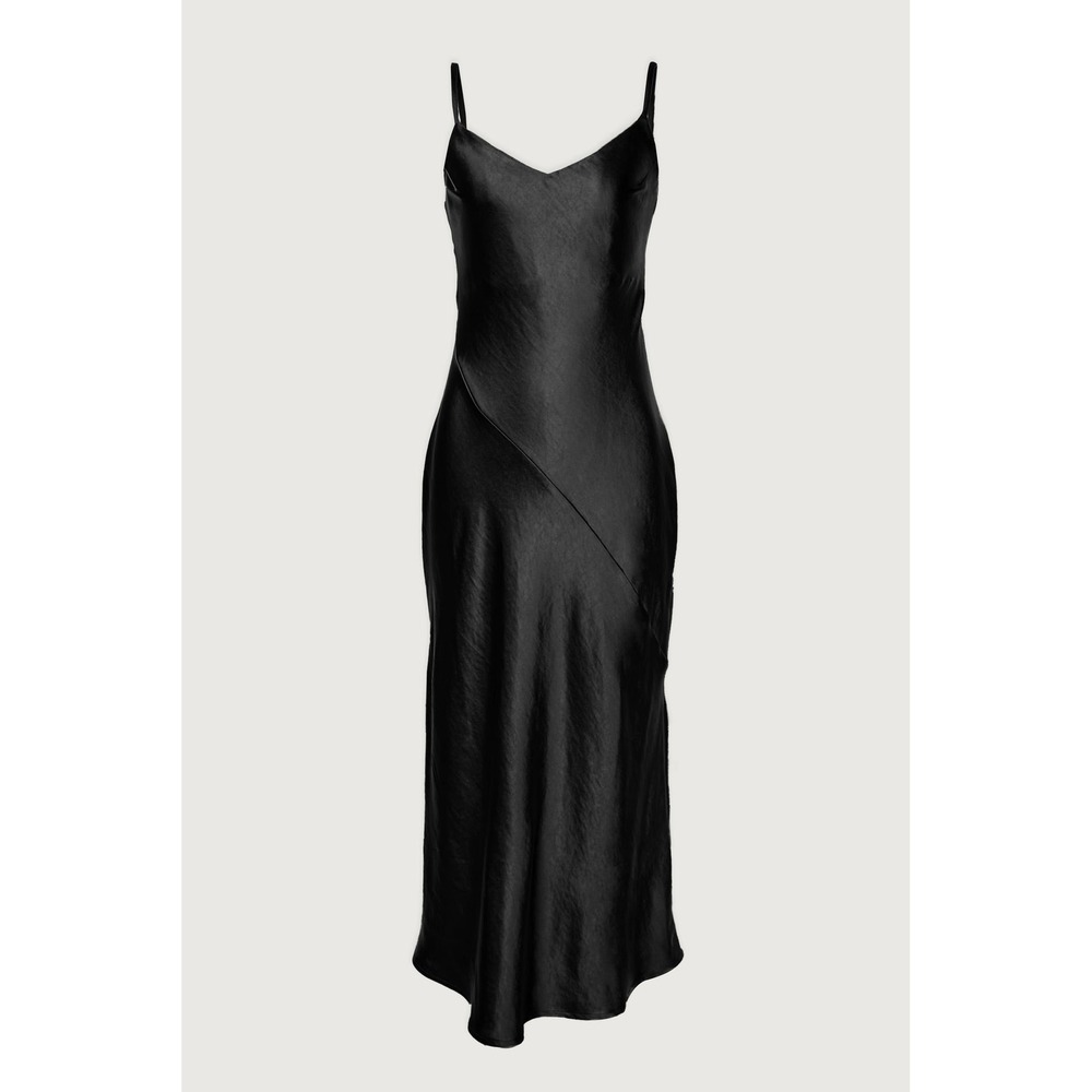 Oak + Fort Black Satin V-Neck Midi Slip Dress‎ luxury high end money Medium